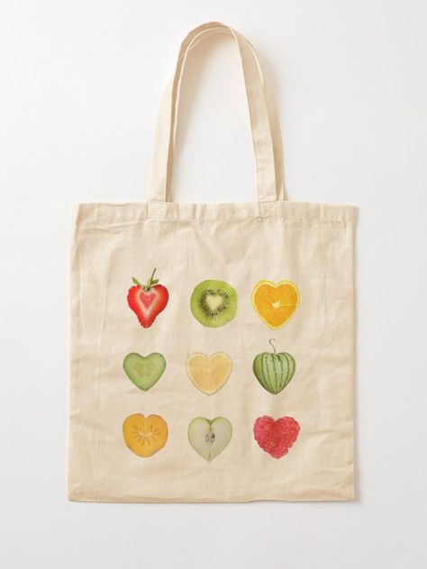 "Fruit Hearts" Tote Bag for Sale by hebebaby333 Fruit Tote Bag, Fruit Hearts, Fruit Bag, Diy Tote, Painted Tote, Basket Tote, Diy Tote Bag, Sewing Embroidery Designs, Fruit Design