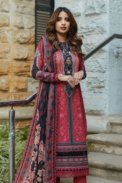 Asim Jofa Prints | Pre-Booking Starts From 10th March AJS-12 | 2-PC | Rs. 2,550/- Asim Jofa, Unstitched Dress Material, Gul Ahmed, 2 Piece Suit, Maroon Dress, Ethnic Design, Lawn Shirts, Fabric Stores Online, Best Wear