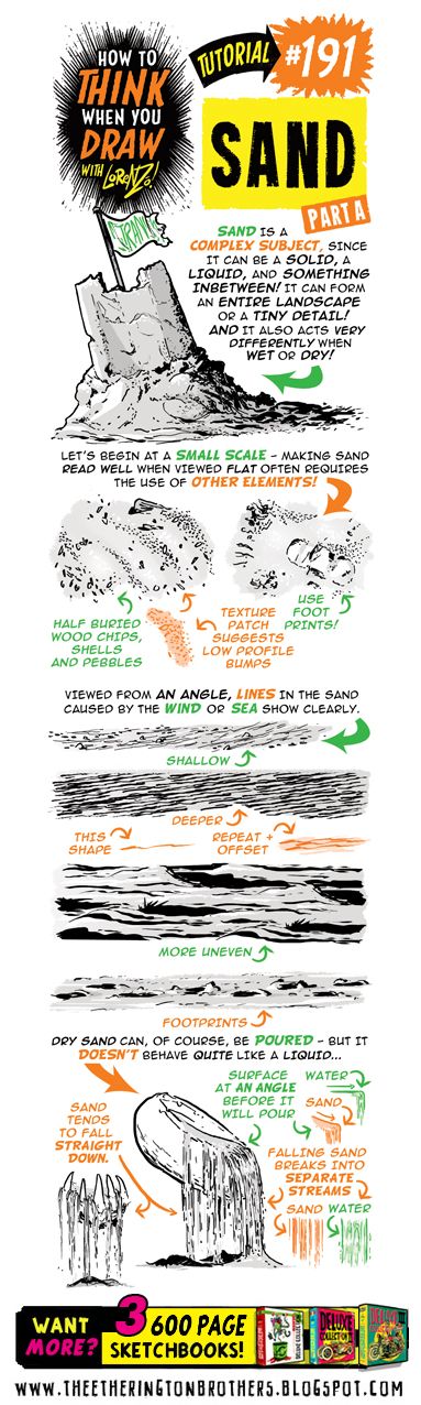 The Etherington Brothers: How to THINK when you draw SAND tutorial - #SkillUpSunday! Etherington Brothers, Painting The Roses Red, Comic Tutorial, Art Advice, Draw Manga, How To Think, Background Drawing, Sketches Tutorial, Character Design Animation