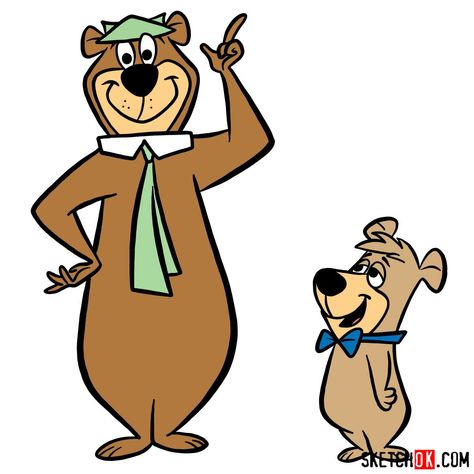 How to draw Yogi Bear and Boo-Boo Bear - Step by step drawing tutorials Cartoon Memories, Boo Costume, Huckleberry Hound, Paw Drawing, Easy Drawing Guides, Old Cartoon Characters, Drawing Guides, Hanna Barbera Cartoons, Cartoon Crazy