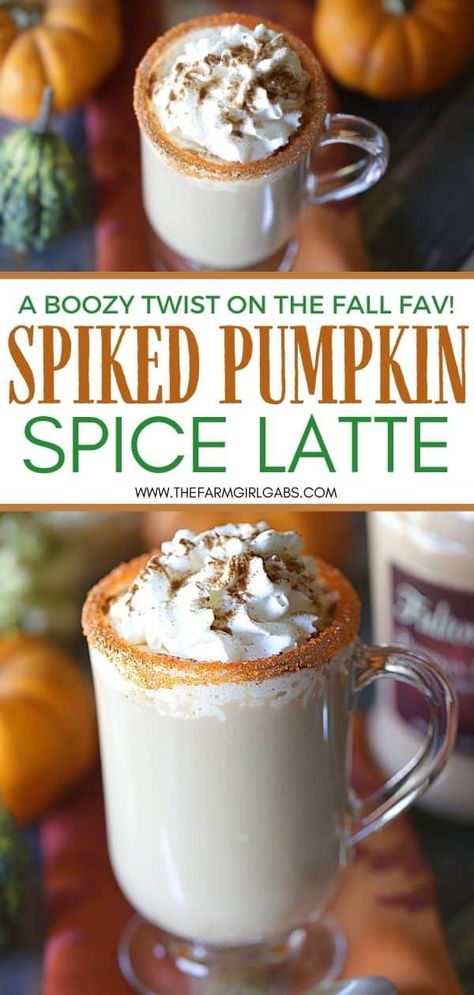 Spiked Coffee Recipe, Drunken Pumpkin, Spiked Coffee, Pumpkin Pie Latte, Fall Drink Recipes, Pumpkin Spiced Latte, Pumpkin Drinks, Sanding Sugar, Fall Drink