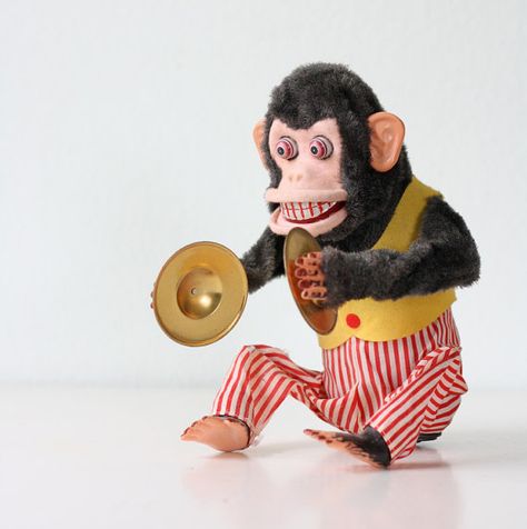 I had one of these and it scared me as a kid. It still does whenever I see him make cameos in movies and TV shows. Toy Story Monkey, Clapping Monkey, Monkey With Cymbals, Jolly Chimp, Monkey Toy, Creepy Toys, Top Farm, Toy Monkey, Toy Story 3