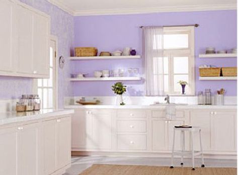 Kitchen Wall Colors: Picture Gallery From Major Paint Manufacturers Purple Kitchen Walls, Lilac Kitchen, Lavender Kitchen, White Wall Paint, Purple Kitchen, Kabinet Dapur, Kitchen Wall Colors, Kitchen Paint Colors, Purple Walls