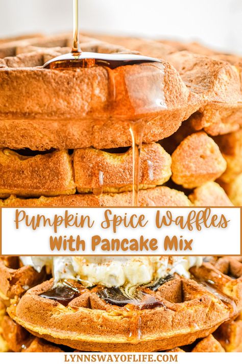 Pumpkin Waffles Recipe Krusteaz, Pumpkin Waffles With Mix Easy, Krusteaz Pumpkin Waffles, Kodiak Pumpkin Waffles, Pumpkin Spice Waffles Recipe, Pumpkin Waffles With Krusteaz, Waffle Mix Add Ins, Pancake Mix Waffles, Krusteaz Waffle Recipe