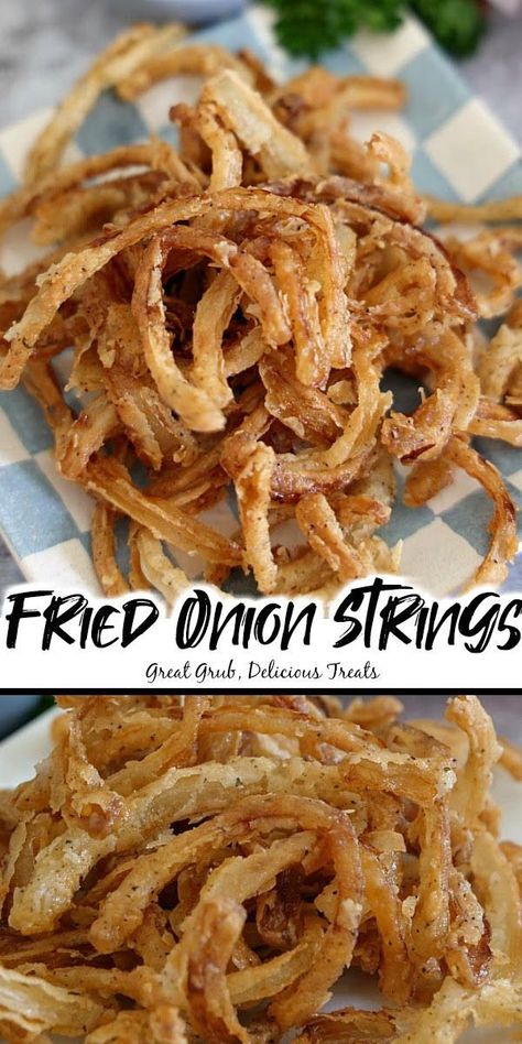 Crispy Onions Topping, Onion Strings Recipe, Fried Onion Strings, Fried Onions Recipe, Blooming Onion Recipes, Onion Strings, Sides Recipes, Crispy Onions, Afternoon Snack