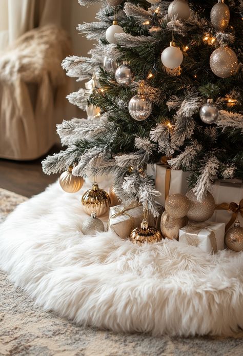 Luxury Home Christmas Decor, Christmas Tree Skirts Ideas, Christmas Tree Skirt Ideas, Fur Christmas Tree Skirt, Fur Tree Skirt, White Christmas Tree Skirt, Trendy Christmas Decor, Luxury Christmas Decor, Faux Fur Tree Skirt