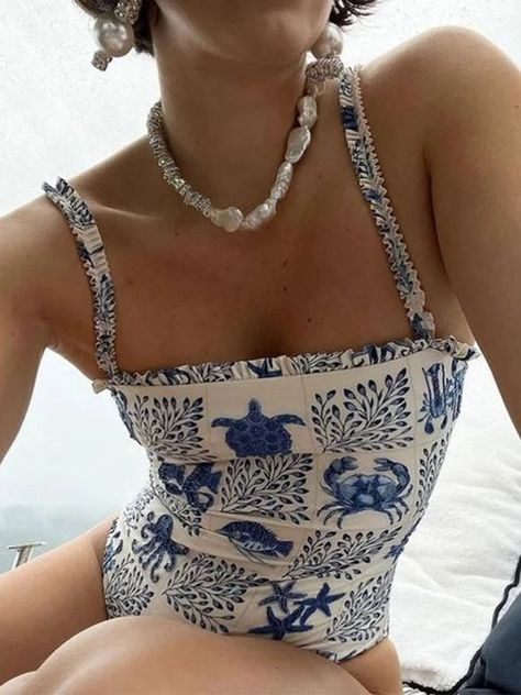 Swimsuit Inspo, Fest Outfits, Swimsuits Outfits, Moda Paris, Cute Bathing Suits, Cute Swimsuits, Print Swimsuit, Swimsuit Set, Sea Blue