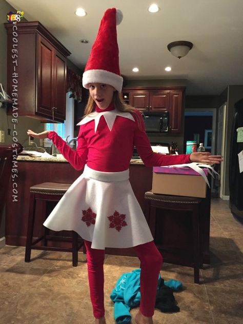 Elf On Shelf Costume, Christmas Elf Costume Diy, Diy Elf Costume, Diy Christmas Elves, Christmas Character Costumes, Christmas Costumes Diy, Diy Circle Skirt, Illusion Costumes, Elf Costumes