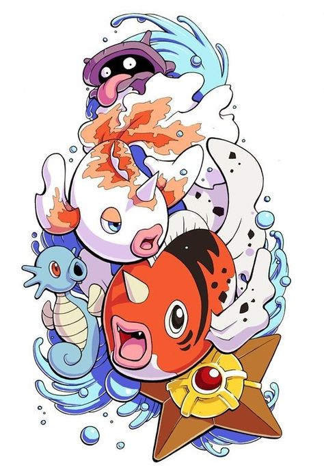 Goldeen Pokemon, Pokemon Sleeves, Water Pokemon, Water Type Pokemon, Gen 1 Pokemon, 151 Pokemon, Pokemon Painting, Pokemon Tattoo, Pokemon Images