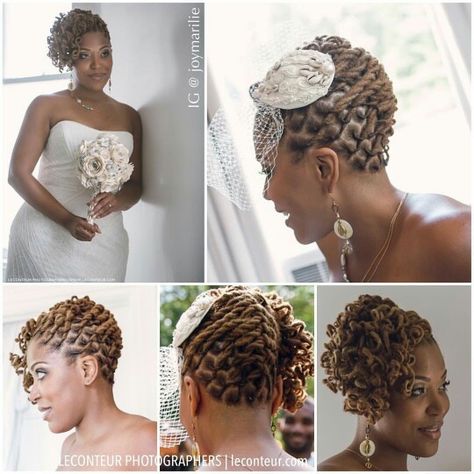 She's gorgeous! Love the locs Wedding Styles For Microlocs, Wedding Styles For Short Locs, Wedding Hairstyles For Locs Dreadlocks, Sisterloc Wedding Hairstyles, Short Locs Wedding Hairstyles Brides, Loc High Bun Styles, Bride Hairstyles With Locs, Bridal Styles For Locs, Wedding Styles With Locs