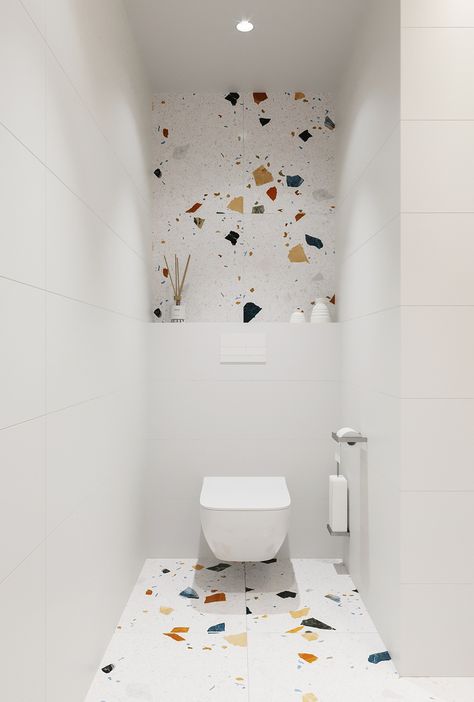 GL7 APARTMENT :: Behance Terrazzo Bathroom Design, Small Toilet Design, Bathroom Beige, Terrazzo Bathroom, Toilet And Bathroom Design, Toilet Room Decor, Small Toilet Room, Small Bathroom Interior, Toilet Sink