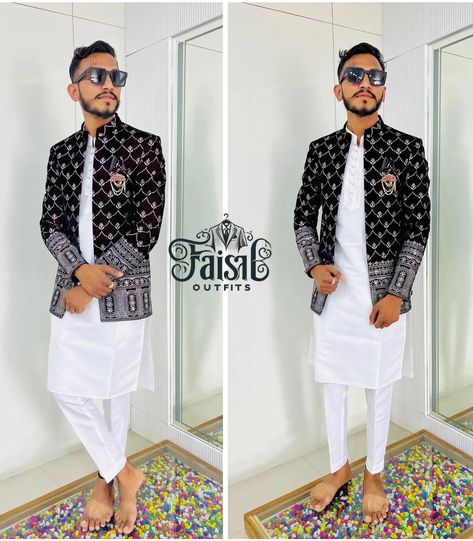 Trending Desiner Luxury Kurta Pajama With Open Jeckit Set 🔥💥 👉 PLEASE FOLLOW @faisaloutfits FAISAL OUTFITS IS FEATURING PLATFORM FOR MEN'S FASHION | COUTURE | STYLE | LIFESTYLE ___________________________________________________ 👉 MADE TO MEASURE AVAILABLE 🔥 TAKE A SCREENSHOT AND SEND ME ON WHATSAPP FOR ORDER 👇👇👇 🌟 BOOK YOUR ORDER ON WHATSAPP 👉+91 9027731632 🌟 ALSO DM US TO ORDER ⬇️ 👉 @faisal_kurta_design44 ___________________________________________________ 🌟 GET YOUR DREAM STYLISH O... Jodhpuri Suits, Jodhpuri Suits For Men, Wedding Kurta, Wedding Kurta For Men, Formal Men Outfit, Couture Style, Mens Casual Dress Outfits, Fashion Couture, Kurta Pajama