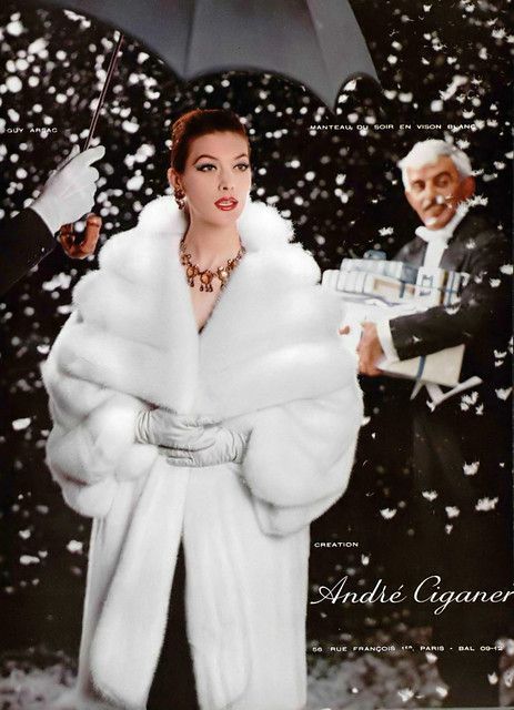 Barbara Mullen in white mink coat by André Ciganer, photo … | Flickr Barbara Mullen, Winter Wedding Fur Shawl, Vintage Fur Shawl, Winter Wedding Fur, Vintage Fur Stole, 50's Fashion, Bridal Fur, Wedding Fur, Editorial Art