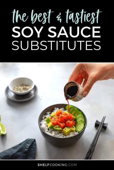 The recipe you planned for tonight calls for soy sauce but you're totally out! Don't panic—you're a shelf cooking boss, remember? This soy sauce substitute list is here to save the day... and the chicken! Tai Food Recipes, Homemade Soy Sauce, Cooking Substitutes, Shelf Cooking, Soy Sauce Substitute, Heart Healthy Recipes Low Sodium, Recipes With Soy Sauce, Cooking Substitutions, Sesame Chicken Recipe