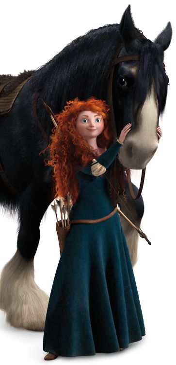 BRAVE - Merida and her horse Angus - Merida is a Princess by birth and an adventurer by spirit. She loves her family, but she wants to control her own destiny. - Angus - Black as night with ivory muzzle and fetlocks, Angus is Merida's powerful Clydesdale and her most trusted confidant. Disney Princess Merida, Disney Quizzes, Princess Merida, Disney Brave, Merida Brave, Images Disney, Karakter Disney, Disney Phone Wallpaper, Disney Princess Wallpaper