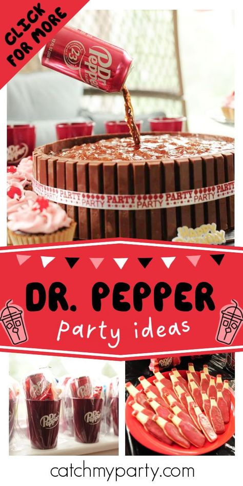 Don't miss this cool Dr. Pepper-themed birthday party! The cookies are so much fun! See more party ideas and share yours at CatchMyParty.com Dr Pepper Themed Cake, Dr Pepper Party Theme, Dr Pepper Cake Design, Dr Pepper Themed Party, Dr Pepper Birthday Party Ideas, Dr Pepper Cookies, Dr Pepper Party, Dr Pepper Birthday, Dr Pepper Cake