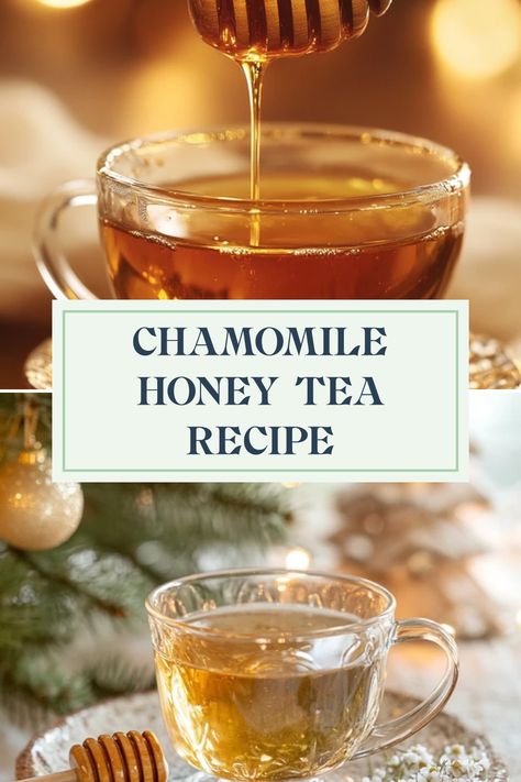 The Chamomile Honey Tea uses two images showing a golden honey jar and a cup of warm tea. This soothing beverage is ideal for anyone seeking relaxation with a sweet twist. Chamomile Tea Blend Recipe, Relaxing Tea Recipe, Chamomile Tea Aesthetic, Honey Tea Recipe, Chamomile Tea Recipe, Chamomile Tea Benefits, Dried Chamomile, Vodka Punch, Tea Blends Recipes