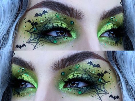 Green Makeup Halloween, Halloween Eyeshadow Ideas, Green Halloween Makeup, Halloween Inspired Makeup, Halloween Eyeshadow, Spooky Makeup, Holloween Makeup, Cute Halloween Makeup, Fun Makeup