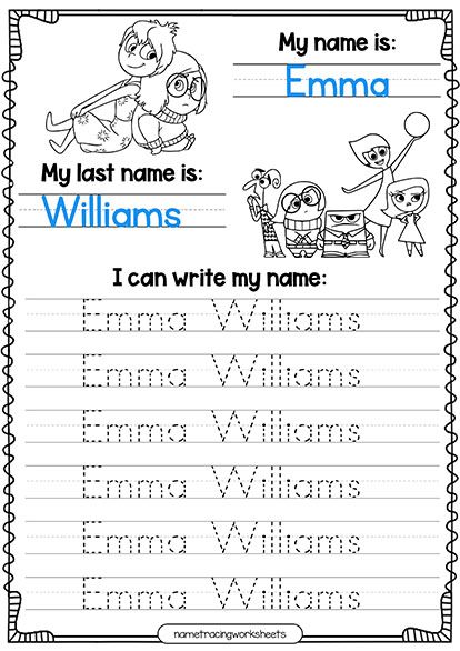 We share these beautiful name tracing worksheets activities to practice writing the first and last name, with the theme of inside out 2. Practice Writing Name Free Printable, Name Writing Ideas, Practice Writing Name, Free Alphabet Tracing Printables, Tracing Names, Editable Name Practice, Name Worksheets, Writing Practice Preschool, Name Writing Activities