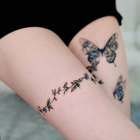 Feminine Thigh Tattoos, Thigh Band Tattoo, Dragon Thigh Tattoo, Thigh Tattoos For Women, Butterfly Thigh Tattoo, Small Thigh Tattoos, Upper Thigh Tattoos, Cute Thigh Tattoos, Around Arm Tattoo