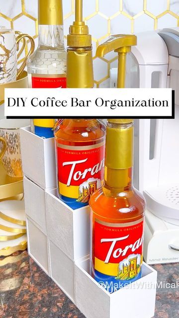 Coffee Bar Organization, Bar Organization, Hot Glue Sticks, Dollar Tree Diy Organization, Ninja Coffee Bar, Diy Coffee Station, Coffee Organization, Coffee Bar Station, Coffee Area