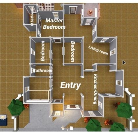 Bloxburg house layout. (Not Mine) Bloxburg House Outlines One Story, Blo Burg House Layout, Bloxburg House Layouts 1 Story Small 3 Bedroom, Bloxburg House Layouts 1 Story Small Family, Blox Burg House Layout One Story, One Story House Ideas Bloxburg, Roblox One Story House Layout, Bloxburg House Layouts 1 Story 4 Bedrooms, 1 Story House Ideas For Bloxburg