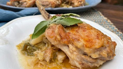 Lidia′s Kitchen -Elegant Eats Stuffed veal chops with cabbage Veal Chops, Lidia's Recipes, Seafood Sandwiches, Veal Chop, Perfect Roast Chicken, Lidia Bastianich, Veal Recipes, Roast Chicken Recipes, Roast Recipes