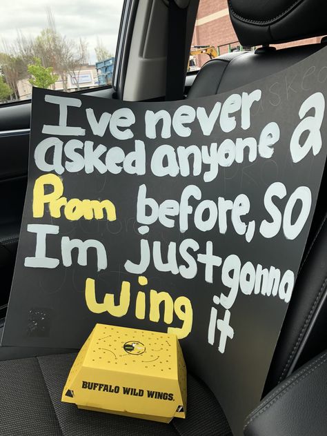 Wing Stop Promposal, Lion King Hoco Proposals, Wing Stop Hoco Proposal, Homecoming Proposal Ideas Friends Funny, Asking Him To Prom, Wingstop Hoco Proposal, Response Posters, Reply Ideas, Prom Asks