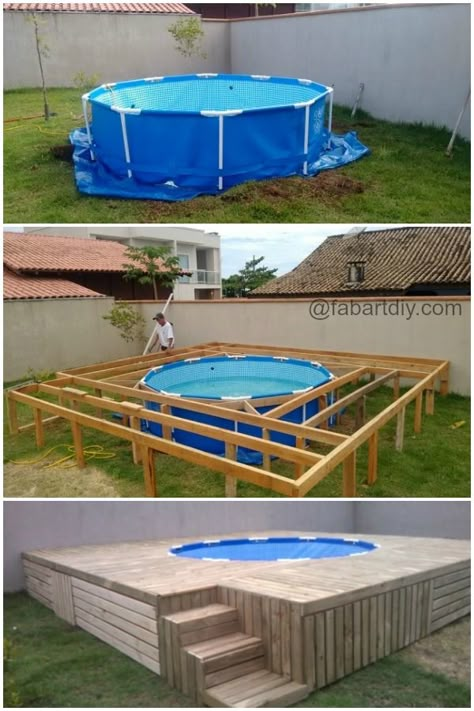 DIY Outdoor Floating Swimming Pool Deck => http://www.fabartdiy.com/diy-outdoor-floating-swimming-pool-deck/  #Outdoor, #Woodworking Deck Wood, Design Per Patio, Deck Piscina, Swimming Pool Decks, Diy Swimming Pool, Above Ground Pool Landscaping, Backyard Pool Landscaping, Pallet Creations, Diy Pool