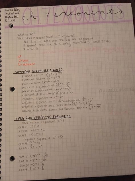 Algebra: Exponent Notes Part 1 Exponent Rules Notes, Honors Algebra 2 Notes, Algebra 1 Notes, Study Moods, Highschool Tips, Log Math, Algebra Notes, Homework Hacks, Notes Math