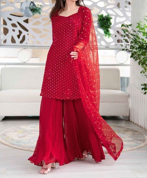 Red Georgette Anarkali Salwar Kameez Readymade Custom Made | Etsy Eid Dress Designs Ideas 2024, Eid Special Dresses, Pink Indian Suit, Blue Indian Dress, Red Salwar Suit, Eid 2024, Eid Outfit Ideas, Georgette Palazzo, Buy Salwar Kameez Online