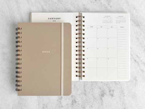 12-Month Planner - Taupe Hard Cover - Jan-Dec 2023 Minimalist Planner Cover, Planner Book Design, Manifest Book, Planner Photography, Book Calendar, Elegant Planner, Weekly And Monthly Planner, Folder Cover, Month Planner