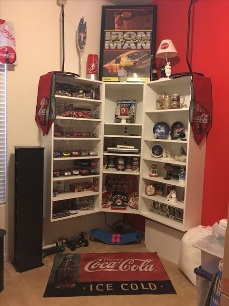 My Coke Cola & NASCAR Room Nascar Man Cave Ideas, Nascar Bedroom Ideas, Nascar Themed Room, Nascar Room, Nascar Paint Schemes, Cold Ice, Nascar Garage 56, Coke Cola, Display Case