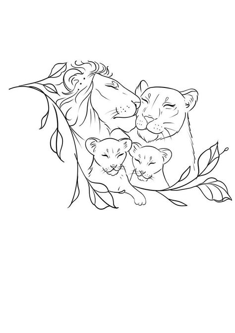 2 Daughters Tattoos For Mom, Lion Family Tattoo For Women, Baby Lion Drawing, Tattoo Mom And Daughter, Lion Family Tattoo, Lioness And Cub Tattoo, Sacred Geometry Tattoos, Tattoos Feather, Lioness Tattoo Design