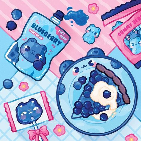 Kawaii Art Blue, Milk Bread Studio Art, Blueberry Cute Wallpaper, Blueberry Cow Wallpaper, Blueberry Character Design, Blueberry Art Cute, Blueberry Drawing, Pink Blueberry, Blueberry Art