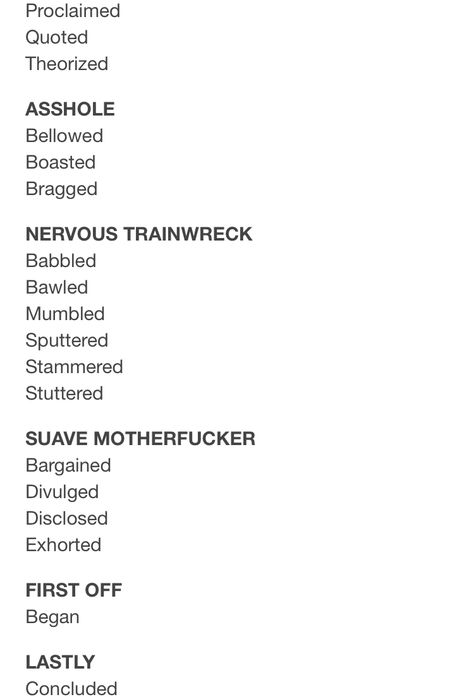 Things Instead Of Said, Other Word For Said, Synonyms For Nervous, Words Instead Of Suddenly, Said Replacements, Replacement Words For Writing, Wattpad Words To Use, Replacements For Said, Other Words For Nervous