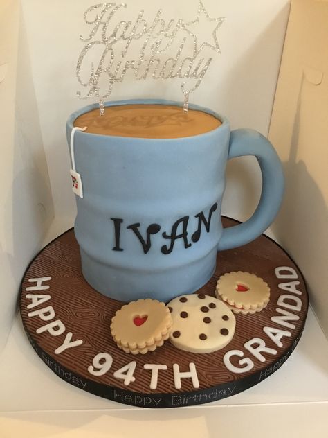 Cup of tea cake Coffee Mug Cake Design, Charlotte Cakes, 70th Cake, 50 Cake, Biscuits Cake, Tea And Biscuits, Charlotte Cake, Tea Cup Cake, 50th Cake