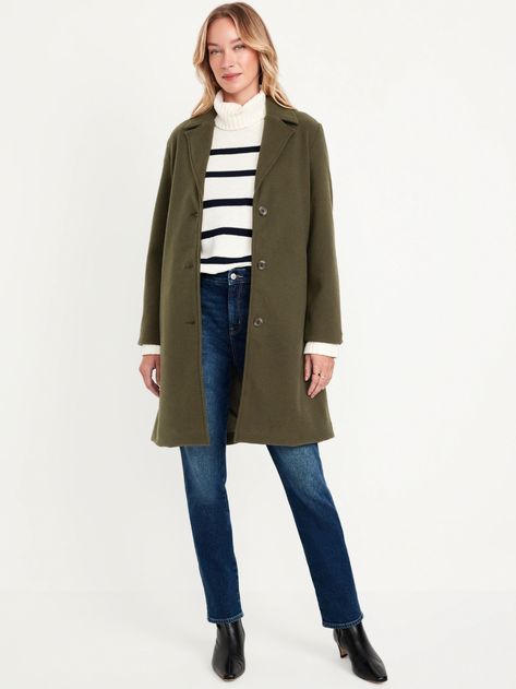 Relaxed Car Coat | Old Navy Business Casual Clothing For Women, Coats To Wear With Dresses, Fall Fashion 2024 Midsize, Plus Size French Style, Wfh Fashion, Winter Capsule Wardrobe Travel, Fall Jackets For Women, Green Pea Coat, Trendy Petite Clothing