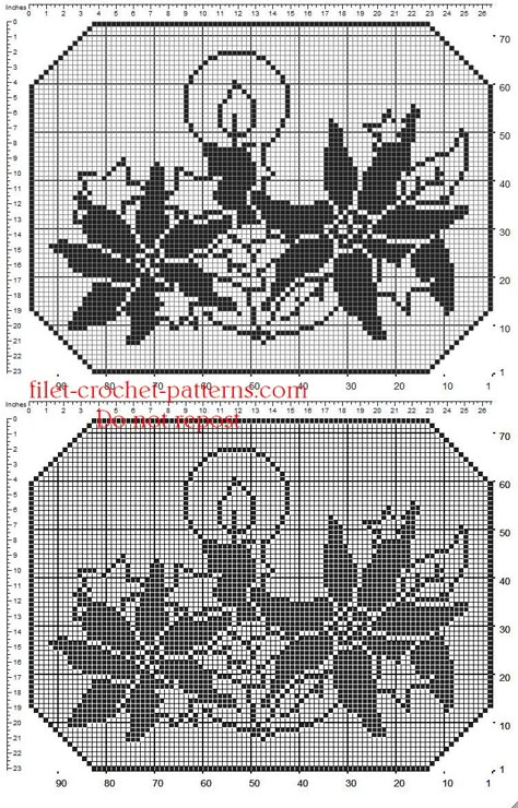 Christmas crochet filet doily with candles and stars - free filet crochet patterns download Free Filet Crochet Patterns Charts, Christmas Filet Crochet Patterns Free, Christmas Doily, Crochet Patterns Filet, Cross Stitch Fruit, Fillet Crochet Patterns, Filet Crochet Charts, Crochet Table Runner Pattern, Fillet Crochet