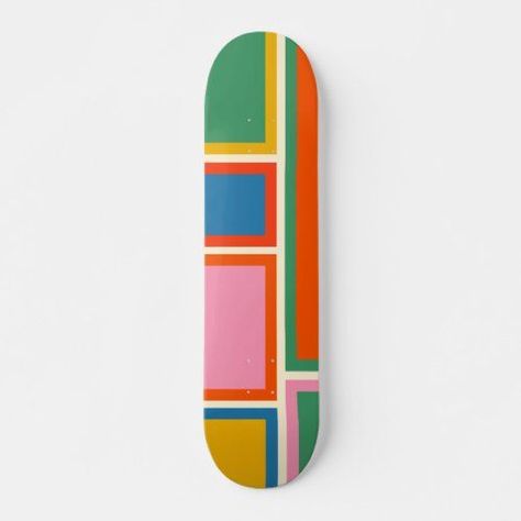 Modular Retro Modern Colorful Geometric Abstract Pattern. Cool minimalist aesthetic vintage contemporary style. Clean lines, cool colors, midcentury modernist pop vibe. Skate Painting, Skateboard Graphics, Geometric Abstract Pattern, Skateboard Deck Art, Skateboard Art Design, Deck Art, Welding Ideas, Surfboard Design, Skater Aesthetic