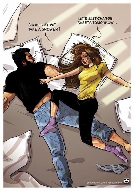 Yehuda Devir, Relationship Drawings, Couple Comics, Relationship Comics, Cute Couple Comics, Couples Comics, Bd Comics, Couple Illustration, One Of Those Days