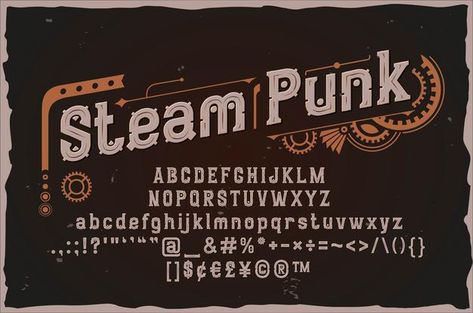 Steampunk strong decorative font | Premium Vector #Freepik #vector #vintage #luxury #alphabet #font Steampunk Header, Steampunk Typography, Steampunk Alphabet, Steampunk Font, Alphabet Font, Artist Alley, Creative Typography, Portfolio Design, Premium Vector