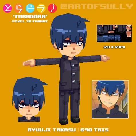 ArtStation - Ryuuji Takasu ('Toradora' lowpoly pixel fanart), Brendan Sullivan Nightmare Crossing, Low Poly Pixel Art, Lowpoly Pixelart, Ryuuji Takasu, 3d Pixel Art, Slice Of Life Anime, Low Poly Character, 3d Pixel, Low Poly Games