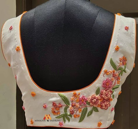 Thread Work Blouse Designs Latest, Aari Work Flower Design Blouse, Hand Embroidery Blouse Designs Thread, Rose Embroidery Blouse Designs, Floral Thread Work Blouse Designs, Thread Embroidered Blouse Designs, Festive Floral Embroidered Designer Blouse, Only Thread Work Blouse Designs, Designer Pink Blouse With Floral Embroidery