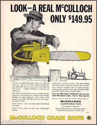 1958 McCulloch D30 Chainsaw Logging Industry, Edc Gadgets, Chain Saw, Vintage Chain, Saws, Print Ad, Print Ads, Vintage Ads, Chainsaw