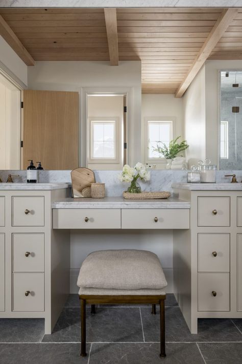 A Guide To Design-Forward Ceiling Details - Studio McGee Master Bathrooms Studio Mcgee, Studio Mcgee Beach House, Mcgee And Co Bathroom, Mcgee Spec Home, Studio Mcgee Spec Home, Modern Organic Bathroom, Mcgee Bathroom, Studio Mcgee Bathroom, Makeup Vanity In Bathroom