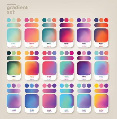 Gradient ideas set Premium Vector | Premium Vector #Freepik #vector #mobile #gradient #modern #app Rgb Palette, Gradients Background, 3d Tipografi, Gradient Color Design, الفن الرقمي, Color Design Inspiration, Desain Buklet, Vector Gradient, Color Palette Challenge