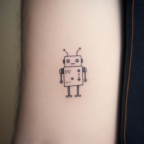 Mini Robot Tattoo, Cute Robot Tattoo, Robot Tattoo Design, Computer Tattoo, Chris Tattoo, E.t Tattoo, Robot Tattoo, 90s Tattoos, Small Tats