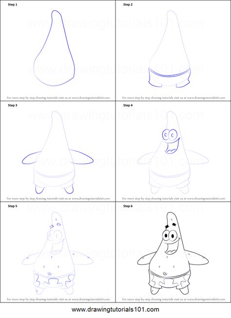 How to Draw Patrick Star from SpongeBob SquarePants printable step by step drawing sheet : DrawingTutorials101.com Spongebob Chalk Art, Draw Patrick Star, Patrick Star Spongebob, Draw Cartoon Characters, Disney Drawing Tutorial, Easy Sketches, Spongebob Drawings, Easy Disney Drawings, Draw Cartoon