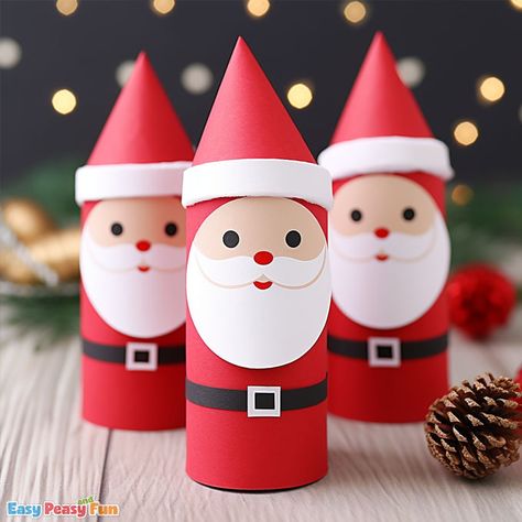 Christmas Decor Ideas Kids Craft, Toilet Paper Roll Dolls, Toilet Roll Snowman, Craft From Toilet Paper Roll, Cardboard Roll Christmas Crafts, Christmas Trees Made Out Of Toilet Paper Rolls, Santa Toilet Paper Roll Craft, Toilet Roll Xmas Craft, Toilet Roll Santa